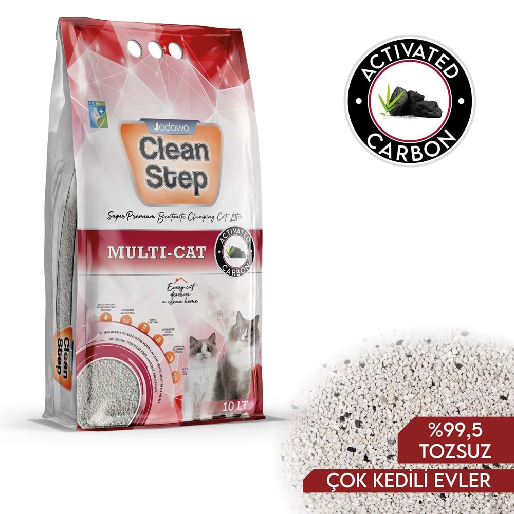 JADAWA Clean Step Multi-Cat Çoklu Kediler için Aktif Karbonlu Topaklanan İnce Tane Bentonit Kedi Kum