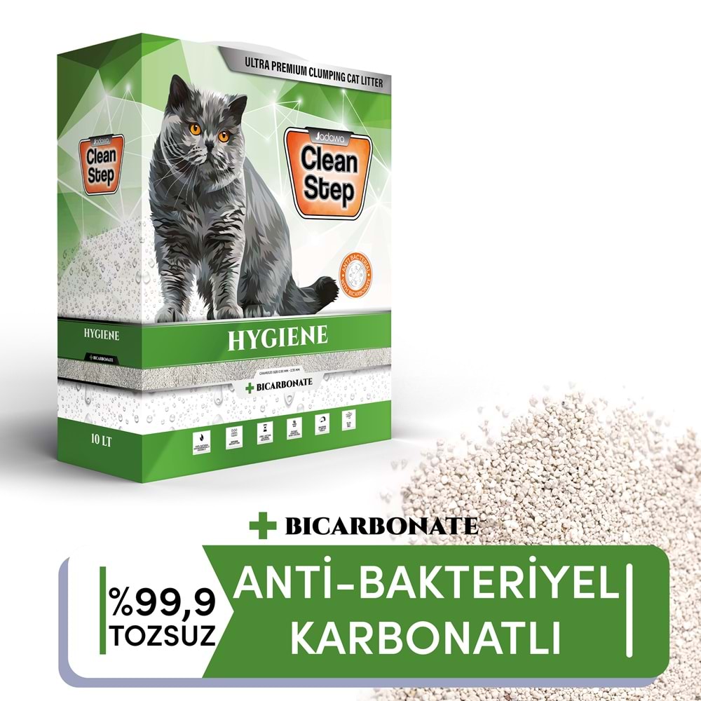 Clean Step Hygiene Bikarbonatlı Antibakteriyel Topaklanan Kokusuz İnce Tane Bentonit Kedi Kumu 10 LT