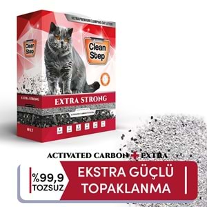 Clean Step Aktif Karbonlu Ekstra Güçlü Kokusuz Topaklanan İnce Tane Bentonit Kedi Kumu 10 LT